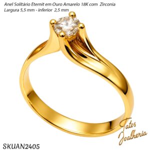 Anel Solitário Eternit em Ouro Amarelo 18K com Zirconia