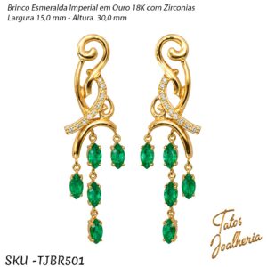 Brinco Esmeralda Imperial em Ouro 18K com Zirconias