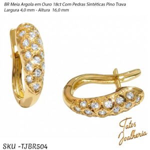 Brinco Meia Argola em Ouro 18K Cravejado com Zircônias – BR504