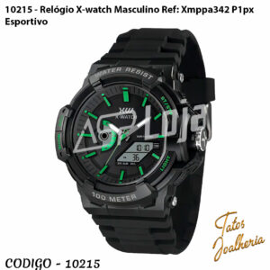 Relógio X-Watch Masculino Esportivo XMPPA342 P1PX – Preto com Detalhes Verdes